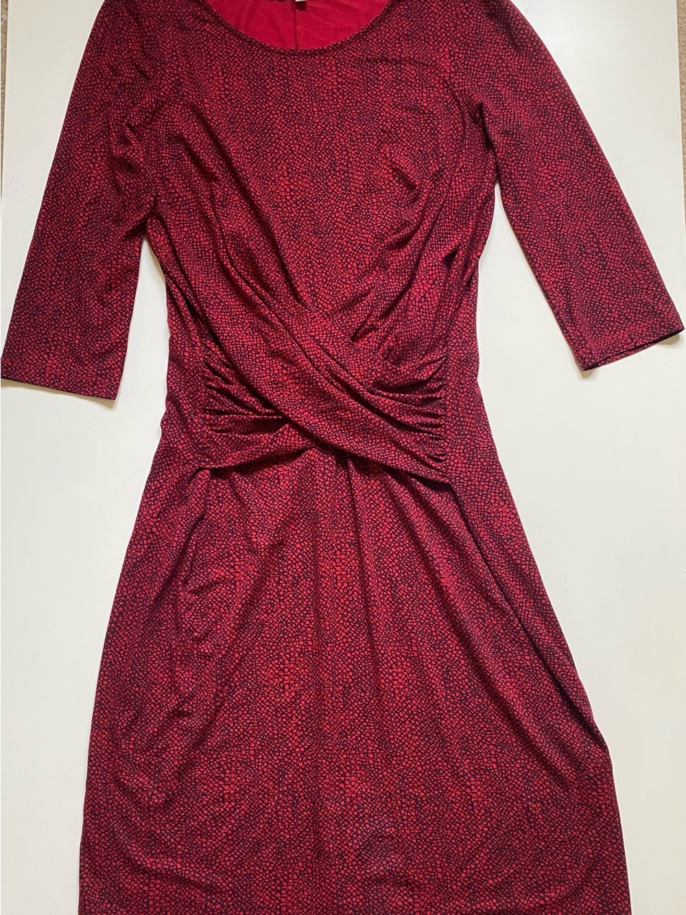 Hobbs London Red Black Ruched Twist Front Jersey Dress Women’s US 8 UK 12